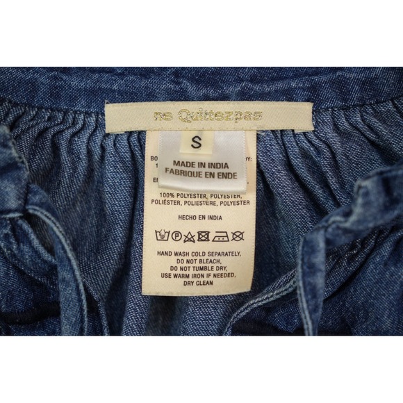 Anthropologie Ne Quittez Pas Sz M Hallie Chambray Embroidered Swing Peasant Top - Picture 4 of 6